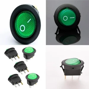 5 Pz. INTERRUTTORE ROTONDO luminoso 230V 6A verde on-off  0-1 da pannello 20mm - Foto 1 di 3