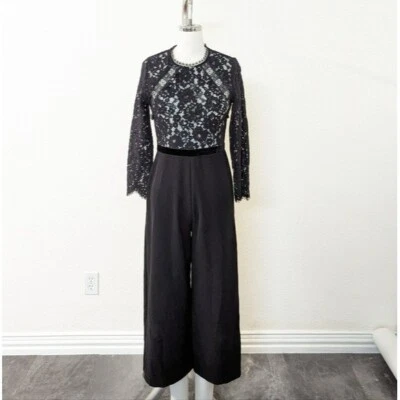 Alexis 蕾丝阔腿短连身裤黑色 S/2/4 晚间婚礼长袖 — 第 1/4 张图片