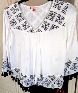 Joe Browns Tunic Top White Black UK 10 With Tassles Unworn Thin Summer Festival - Picture 1 of 13