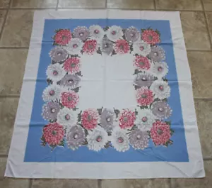 Tovaglia Vintage - Rosa Bianco e Viola Mamme Bordo Blu Foro 45"x 50 1/4" - Foto 1 di 4