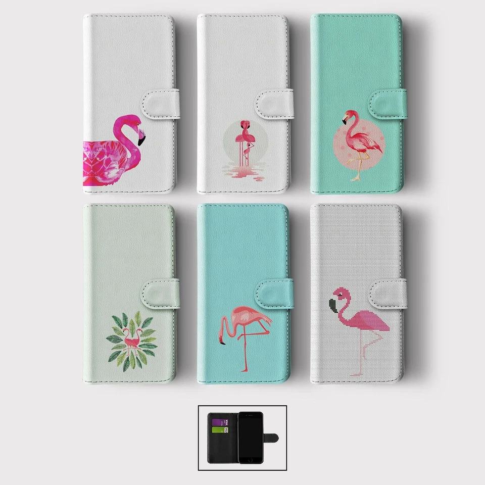 CASE FOR IPHONE 16 16E 15 14 12 12 SE WALLET FLIP PHONE COVER PINK FLAMINGO BIRD - Image 1 of 1