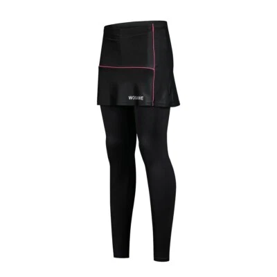 Women's Thermal Mountain Bike 2-in-1 Padded Pants with Skirt Sport Slim Trousers Foto 1 de 4