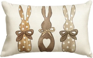 Easter Polka Dot Love Heart Bunny Throw Pillow Cover, 12 X 20 Inch Bow Rabbit Cu - Picture 1 of 12