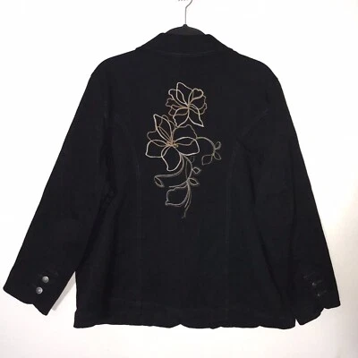 Liz & Me Signature Womens Embroidered Black 3 Button Jacket Plus Size 0X (14 16) - Image 1 of 4