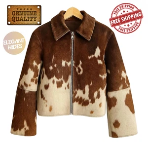 Genuine Cowhide Leather Jacket for Women | Natural Pony Skin Hair on Rodeo Coat - Picture 1 of 3