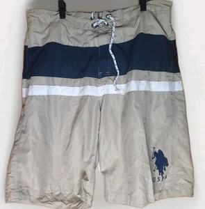 Authentic U.S. Polo Assn Brand Men's Brown Striped Swimsuit Size 2XL Athletic - Picture 1 of 3