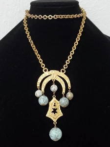 Statement Piece Faux Turquoise Dangle Vintage Necklace - Picture 1 of 7
