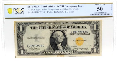 FR-2306 1935 A $1 NORTH AFRICA  WWII $1 SILVER CERTIFICATE  PCGS 50 AU - Image 1 of 4