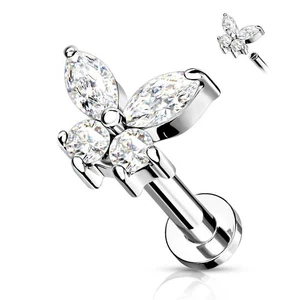 Piercing Ear Labret Butterfly White Rhinestone - Bild 1 von 1