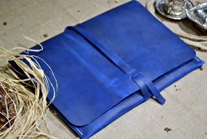 Housse Cuir Bleu Ordinateur Portable pour Ordinateur Portable 16" Top Qualité Cuir Fait Main Neuf - Photo 1/6