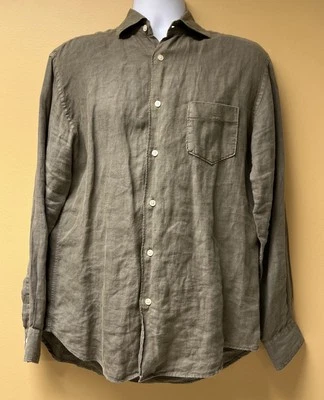 Camisa de lino para hombre pequeña verde oliva 100 % lino LS relajada informal comodidad Hartford Foto 1 de 4