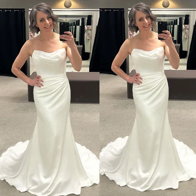 Vestidos de noiva simples cetim sereia trem de varredura sem alças vestidos de noiva - Imagem 1 de 4