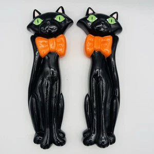 Chalkware Kitschige schwarze Katze Retro Vintage Stil Wandrelief 2er Set Halloween - Bild 1 von 3
