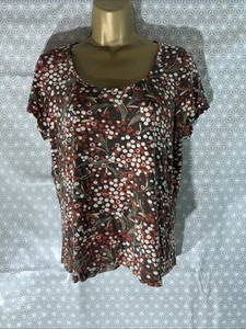Womens M&S Marks&spencer Petite Uk 18 Brown Mix Pattern Stretch Casual T-shirt - Picture 1 of 7
