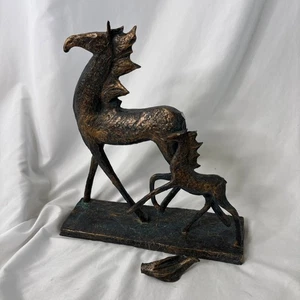 Pier 1 rustikale Metall Bronze Pferd Pony Figur Statue auf Sockel gebrochener Schwanz mit Stück - Bild 1 von 10