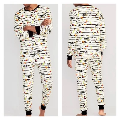Mummy Print Halloween Pajamas Men's Large One Piece Spooky Fun Union Suit NEW! - Image 1 of 4