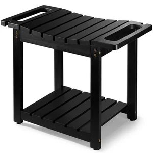 Shower Bench Seat with Storage Shelf, Natural Wood Shower Benches for Inside - Picture 1 of 6