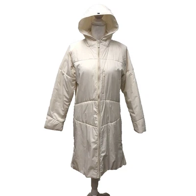 Adidas Track Coat Womens Medium White Long Hooded Activewear Outdoor Athleisure - Image 1 of 4