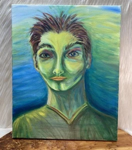Pintura Acrílica Alien Experiencer ÚNICA Original 16x20 Lienzo OVNI/UAP Hombre Verde - Imagen 1 de 18