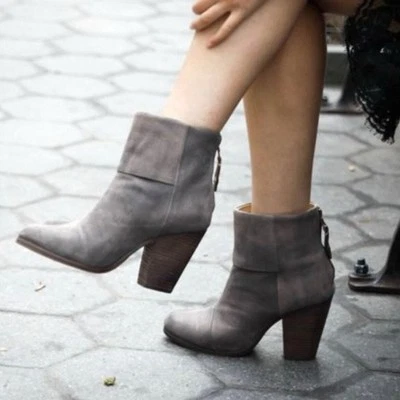 Rag & Bone Newbury Leather Gray Heeled Ankle Boots Size 38.5 - Image 1 of 4