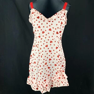 Cider Red Heart Dots on White Short Nightgown M Adjustable Straps Side Slit - Picture 1 of 11