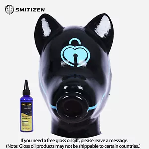 Smitizen Silicone Black Short Ear Drone Hood Glossy Mask with Heart-lock Pattern - Picture 1 of 20