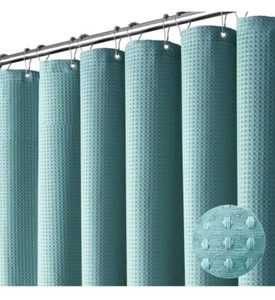 Teal Fabric Shower Curtain for Bathroom - Waffle Weave Heavy Duty Cloth , 256... - Picture 1 of 6