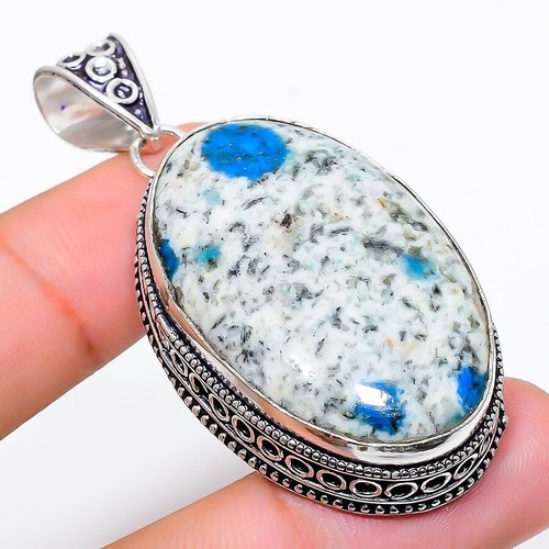 VETEMENTS Ciondolo gioiello in argento sterling 925 fatto a mano pietra azzurra blu K2 1 97"