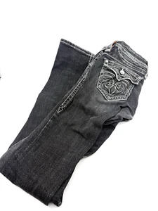 Rock Revival Jeans Womens Size 25 Black Denim Sasha Straight Embellished Punk - Picture 1 of 12