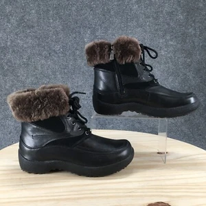 Blondo Waterproof Winter Boots Womens 8 W Willow Black Leather Sherpa Lace Up - Picture 1 of 16
