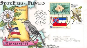 1976 20c Missi State Bird & Flowers, Dorothy Knapp handbemalt [062325.354] - Bild 1 von 1