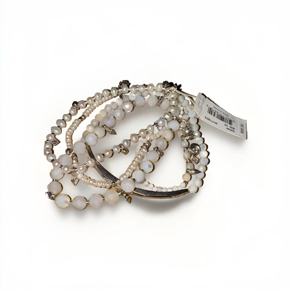 Juego de pulsera con cuentas Kendra Scott Supak de cuarzo rosa tono plata gris claro Foto 1 de 4