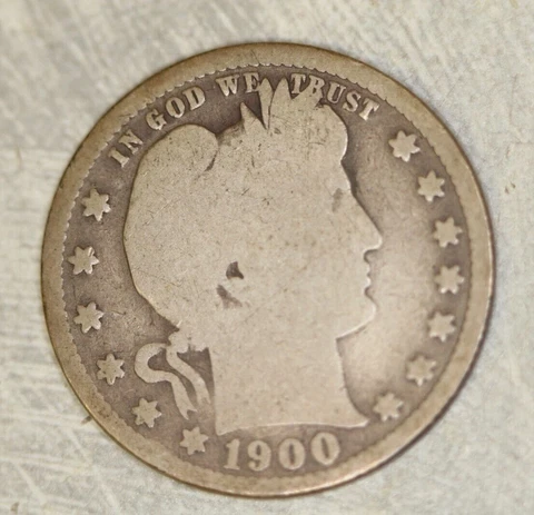 1900 S Barber Head Quarter, G Good , 25c Liberty Head Cover