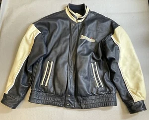 Davor Sportswear Thunderbirds Men Biker Jacket Sz L Black Wool Blend Long Sleeve - Picture 1 of 12