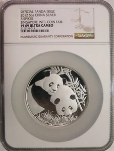 2012 China 5 oz. Silver Panda Singapore Coin Fair NGC PF 69 Ultra Cameo   - Picture 1 of 2