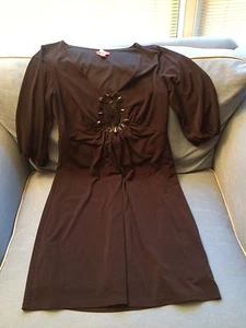 Elle Size Small S Black Dress Short ¾ Sleeves Sequins Beads Empire Waist Travel - Picture 1 of 12
