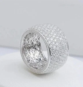 3Ct 14K White Gold FN Men's Pave Eternity Lab Created Diamond Pinky Ring Band - Picture 1 of 7
