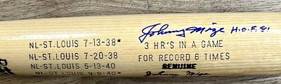JOHNNY MIZE  (Yankees) signed "3 HR bat 6 Times" w/"HOF'81 " game model bat-JSA - Image 1 of 4
