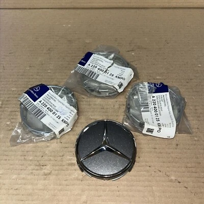 A2204000125 KMPO MERCEDES BENZWHELL ЦЕНТРАЛЬНЫЕ КОЛПАКИ СТУПИЦЫ КОМПЛЕКТ ТЕМНО-СЕРЫЙ ПОДЛИННЫЙ НОВЫЙ - Изображение 1 из 4