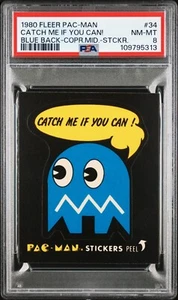 1980 FLEER PAC-MAN STICKER BLUE GHOST #34 CARD | PSA 8 NM-MT POP 2 NONE HIGHER - Picture 1 of 4
