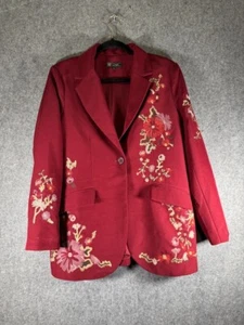 DG2 Diane Gilman Blazer Women M Burgundy Floral Embroidered 1 Button Artsy Forma - Picture 1 of 10