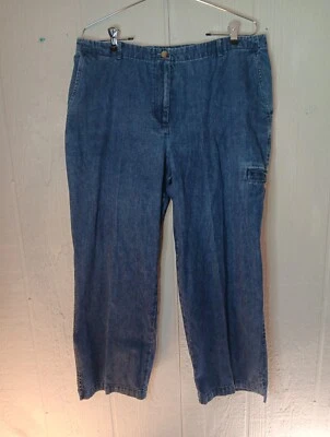 Orvis 短牛仔裤女式 14 纯蓝色中号水洗牛仔直筒棉 — 第 1/4 张图片