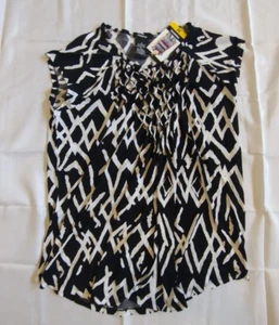 New Womens Premise Top Short Sleeve Shirt Blouse Shirt Black White Mosiac. Sz M - Picture 1 of 10