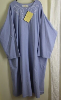 NWT Stan Herman Sz 3X Blue Oxford Sheeting Embroidered Floral House Dress Robe - Image 1 of 4