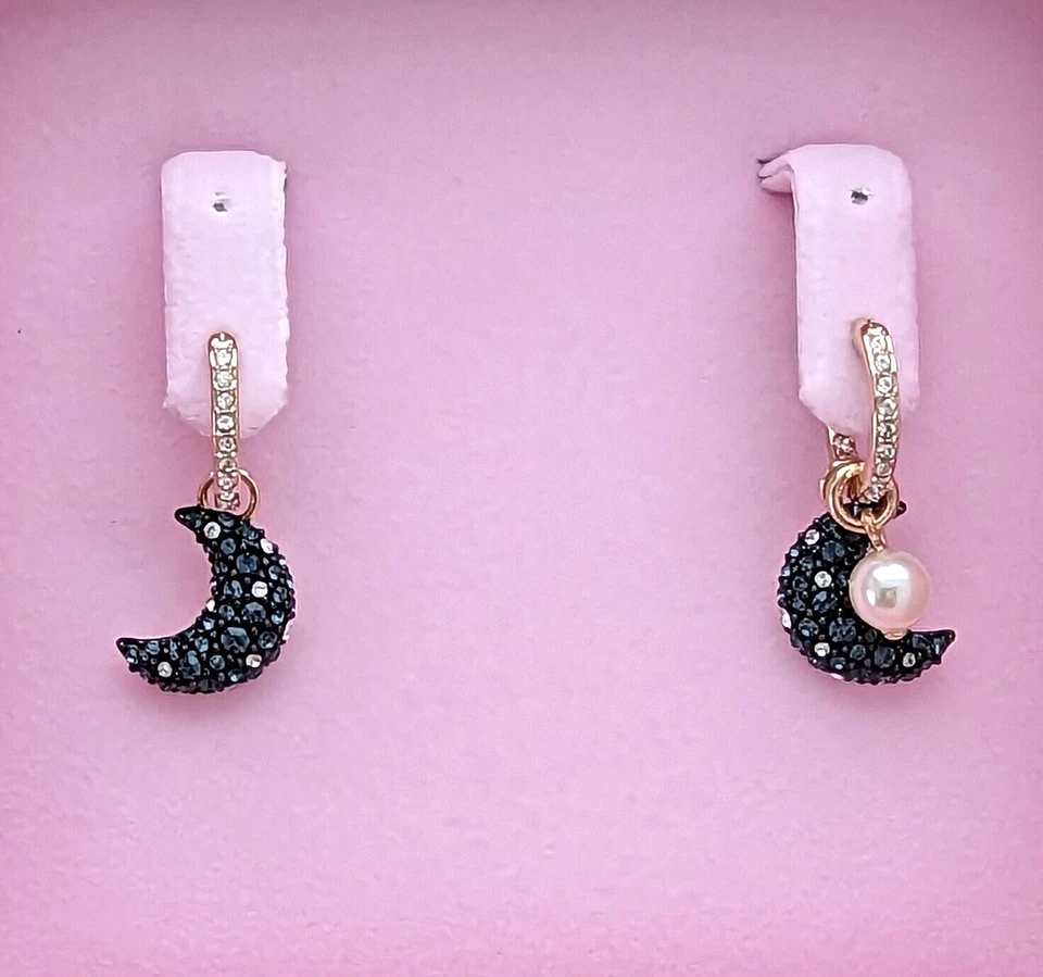 Swarovski Sublima Drop Earrings Asymmetrical Design Moon Rose Gold-Tone 5671569