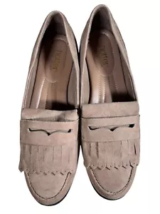 Hotter Shoes Womens 8 Light Brown Suede Pointed Fringe Norton Loafers Mocassin - Picture 1 of 8