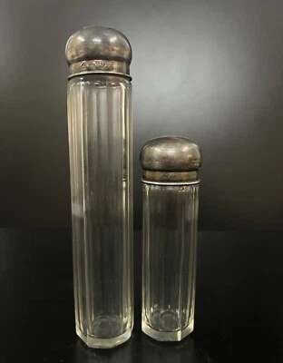 Botella perfumada vintage Art Deco de plata y vidrio Foto 1 de 4