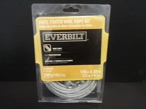 Everbilt 1/8 di pollice Kit di funi metalliche in acciaio rivestito in vinile x 30 piedi 340 libbre / 154 kg - come nuove - Foto 1 di 3