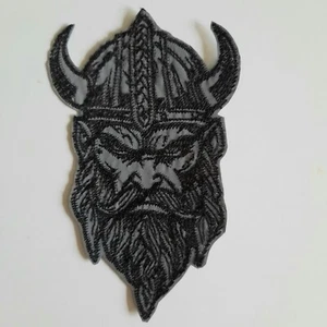 Viking head iron-on reflective embroidered patch - Picture 1 of 7