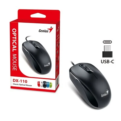Genius DX-120 Wired USB-Type C Mouse, 1200DPI Optical Tracking Ambidextrous 1.5m - Image 1 of 4
